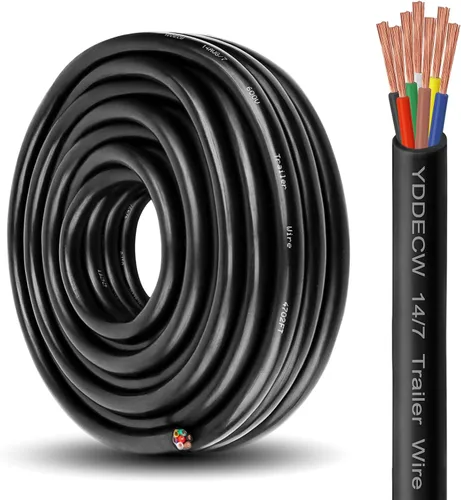 Vista 26 de Cable de Remolque de 4 Vías - Calibre 14, 4 Conductores, 10 Pies, Extensión de Cable Resistente de Cobre Puro, Cordón de Cableado para Remolque RV
