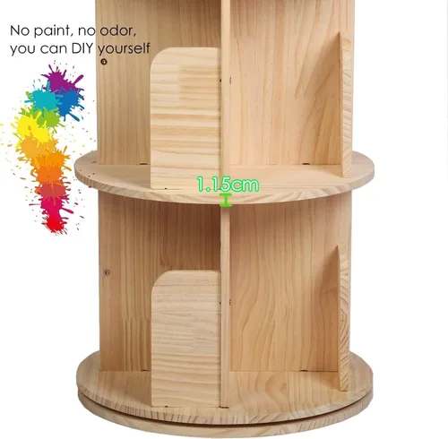 Vista 6 de Estantería giratoria, estantería giratoria de 4 niveles, estantería de madera, estantería de pie con pantalla de 360 grados para niños y adultos