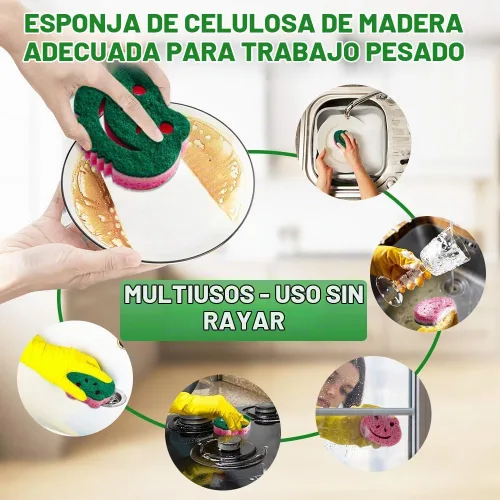 Vista 4 de Paquete de 12 esponjas para fregar, esponjas a granel, esponjas de limpieza multifuncionales de doble cara, esponja para lavar platos