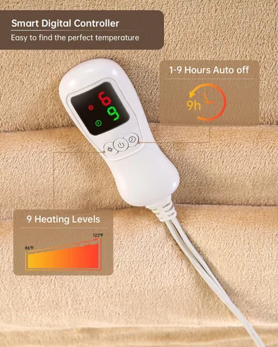 Vista 4 de Manta térmica eléctrica, calentador de manta lavable para el hogar para adultos, calentamiento rápido, franela suave súper acogedora de 50 x 60