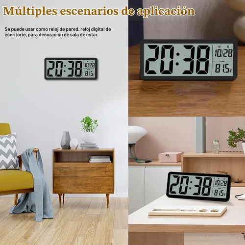 Vista 6 de Reloj de Pared LCD Digital Fácil de Configurar, Pantalla LCD de 8.5 Pulgadas con Pantalla de Hora/Fecha/Temperatura, Reloj de Escritorio Digital