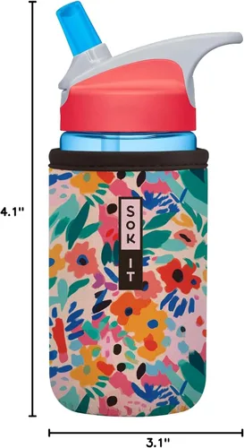 Vista 2 de Sok It BotlSok Funda para botella de agua con cubierta de neopreno aislante (Floral abstracto, se ajusta a CamelBak o Nalgene de 12 onzas)
