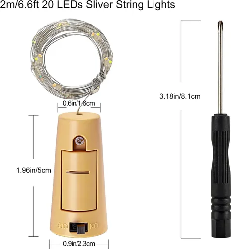 Vista 2 de VOOKRY Luces para botellas de vino con 20 luces LED de corcho, funciona con pilas, mini luces de alambre de cobre para botellas de bricolaje