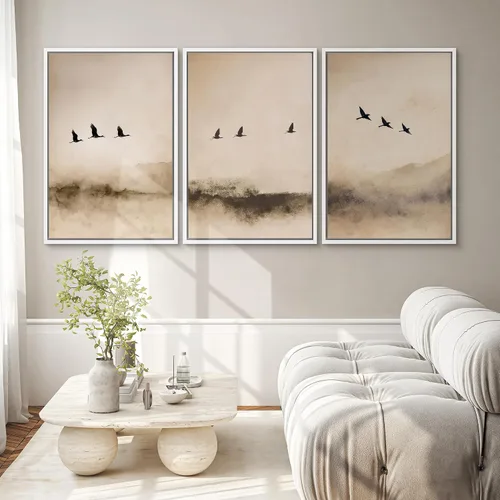 Vista 176 de SIGNWIN Lienzo enmarcado para pared, juego de arte pastel con cadena montañosa, bosque, niebla, naturaleza silvestre, ilustraciones modernas, arte