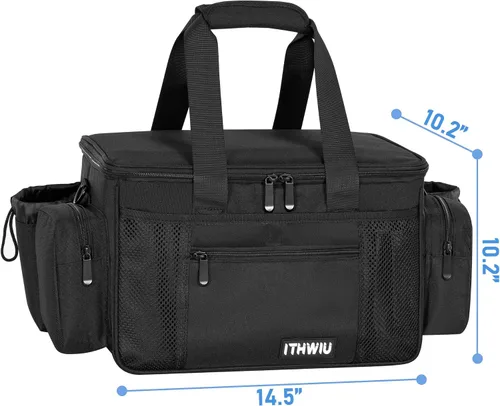 Vista 2 de Bolsa de almacenamiento de disco de golf duradera de gran capacidad con divisores y múltiples bolsillos laterales, color negro
