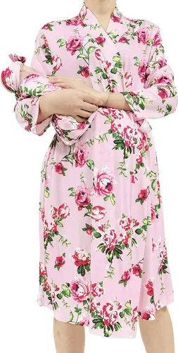 Vista 15 de SUFEINI Conjunto de Bata de Maternidad y Manta Envolvente para Bebé a Juego, Bata de Mamá con Manta Receptora Ropa de Dormir para Niñas y Niños