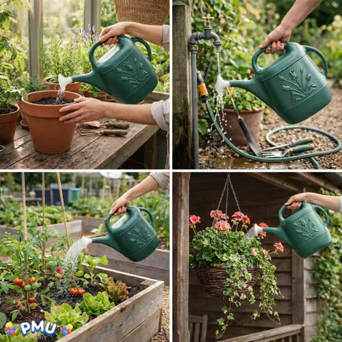 Vista 7 de PMU Regadera de 2 galones - Regadera de jardín para plantas de interior y exterior - Regadera de plástico con cabezal de rociador desmontable