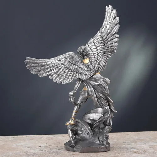Vista 6 de Veronese Design 14 5/8 pulgadas Saint Michael pisotea la escultura de resina de demonio fundido en frío estatua de acabado de peltre