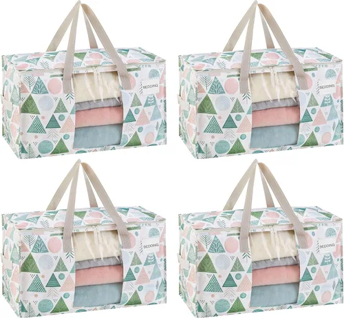Vista 39 de VENO Paquete de 4 bolsas de mudanza resistentes, bolsas de almacenamiento de ropa y edredón con ventana transparente, suministros de embalaje