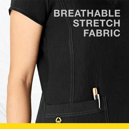 Vista 6 de WonderWink cuatro playeras para ambo deportivas, elastizadas, con escote en V para mujer