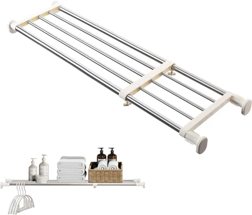 Vista 9 de BAOYOUNI - Estante de tensión expandible para armario de ropa organizador ajustable con divisores/separadores DIY para guardar ropa en color marfil