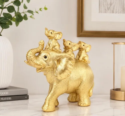 Vista 11 de Estatua de elefante, decoración de figuras de elefante dorado