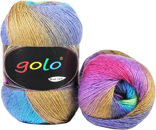 Vista 8 de Hilo de lana golo para tejer 200 yardas, hilo Cachemire multicolor arcoíris
