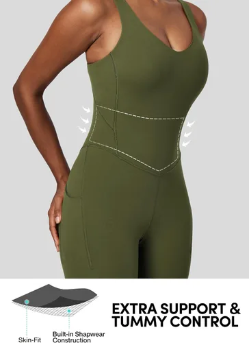 Vista 3 de IUGA Enterizo de una pieza para mujer, con control de abdomen, atlético, overol de entrenamiento ajustado con sujetadores integrados