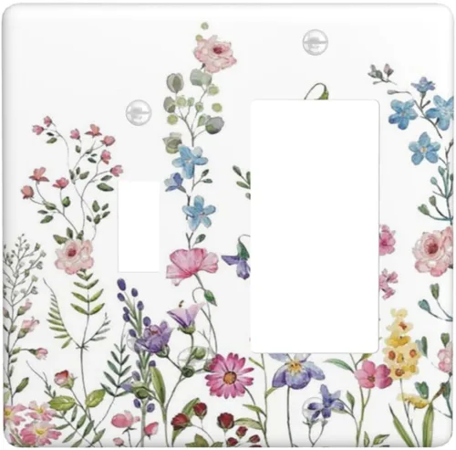 Vista 17 de Placa de Pared en Blanco de 1-Gang Sin Dispositivo Beige Lindo Vintage Boho de los 70s Hongo Fungus Planta Floral Botánica Libélula Interruptor