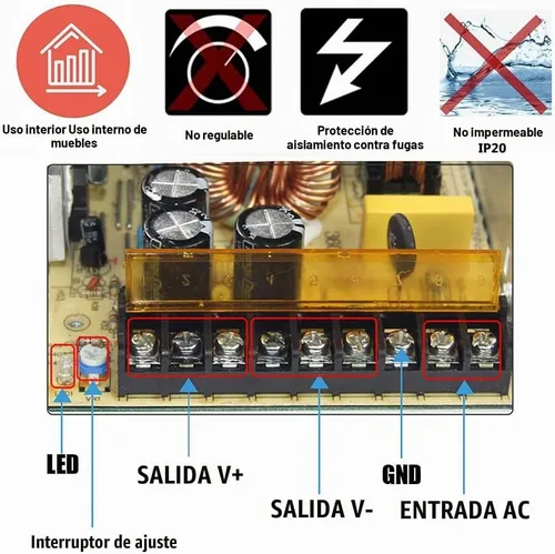 Vista 5 de Fuente de alimentación conmutada regulada universal de 12v 30a dc 360w para CCTV, proyecto de computadora, impresora 3D