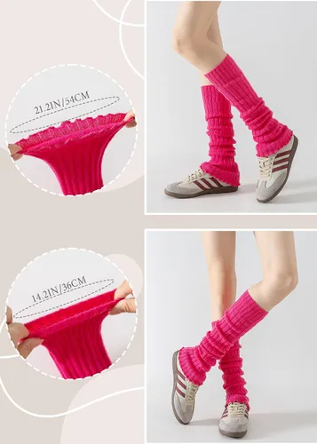 Vista 7 de Calentadores de piernas acanalados para mujer, estilo de los años 80, calcetines largos de punto para fiestas, deportes, yoga