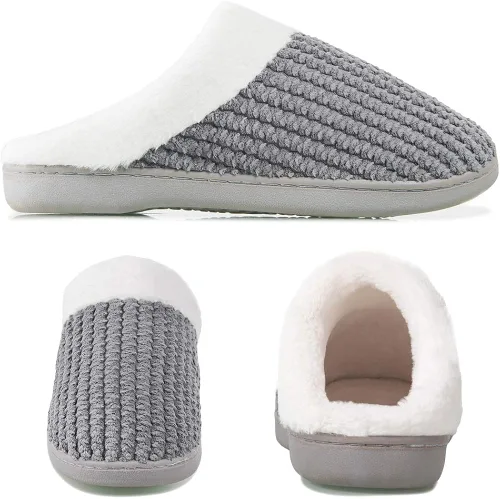 Vista 5 de Pantuflas de espuma viscoelástica para mujer cómodo vellón forrada de lana de felpa para interiores y exteriores