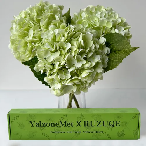 Vista 17 de YalzoneMet 3 unidades de flores artificiales de hortensia color beige cremoso de 21 pulgadas con textura real, flores de látex sintético