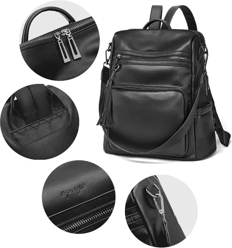 Vista 77 de OPAGE - Mochila de cuero para mujer, con borla de moda, bolso de hombro, mochila grande, bolsa de viaje, gris, L