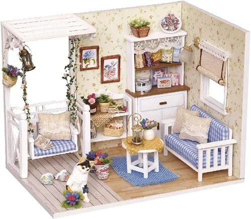 Vista 13 de TuKIIE Kit de casa en miniatura con muebles, a escala 1:100, sala creativa, mini casa de muñecas de madera, rincón de libro para niños, adolescentes