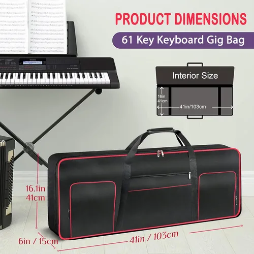 Vista 6 de Ruibo Funda para Teclado de 61 Teclas, Funda de Concierto para Teclado Piano Portátil Duradero Impermeable Tela Oxford 600D con Acolchado de Algodón