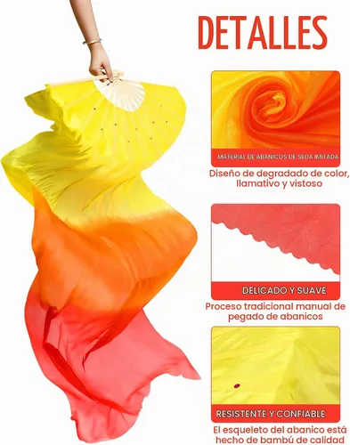 Vista 2 de Qunclay 2 pares de velos de seda artificial de bambú para danza del vientre de 5.9 ft/5.91 pies, abanicos de velos de seda artificial de danza