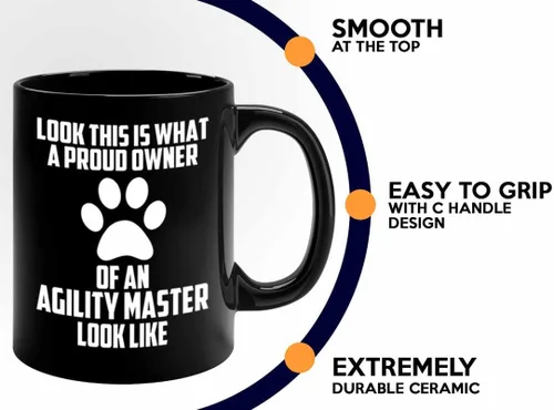 Vista 4 de Taza de café de entrenamiento para perros, 11 onzas, color negro, agility m*ster looks - Entrenador de perros, dueño de mascotas, caminante