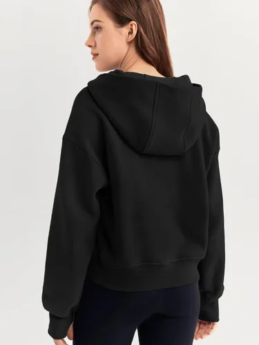 Vista 5 de Trendy Queen Sudaderas con capucha para mujer, con cremallera de un cuarto, sudaderas de gran tamaño, media cremallera con bolsillos, ropa de otoño