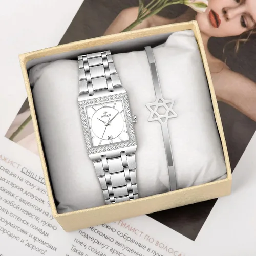 Vista 5 de Reloj de pulsera de cuarzo para mujer, luminoso, resistente al agua, con calendario, reloj de cuarzo de acero inoxidable
