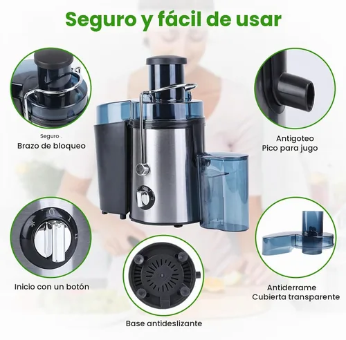 Vista 8 de Moclever - Máquina exprimidora centrífuga de 1000W para frutas y verduras - Extractor de jugo con control de 2 velocidades, tolva de alimentación
