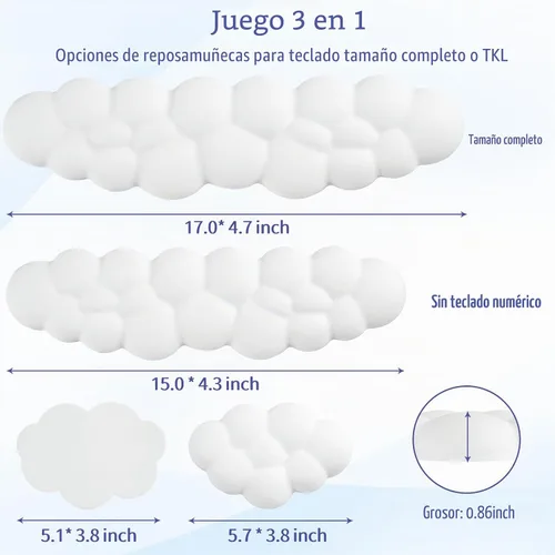 Vista 7 de Cloud Reposamuñecas para Teclado, Juego de Almohadilla para Muñeca de Teclado Cloud con Espuma Viscoelástica de Cuero PU, Lindo Reposabrazos