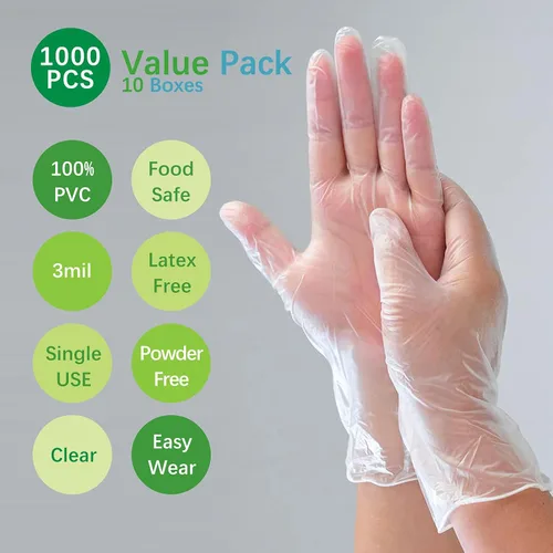 Vista 2 de Dr.GreenPanda Clear Vinyl Disposable Gloves Food Safe Latex Free Powder Free for Cooking Cleaning Food Service GPVF or MPVF