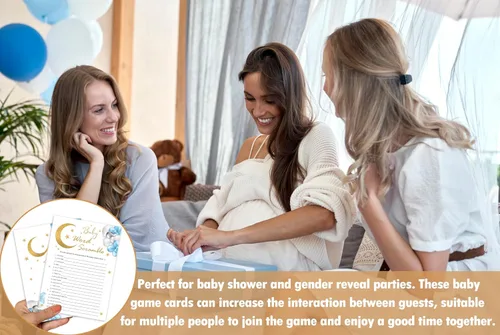 Vista 5 de Tarjetas de juego Baby Word Scramble, juegos de baby shower de luna y estrellas, 25 cartas y 1 clave de respuesta