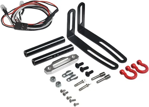 Vista 4 de RCLIONS Parachoques delantero de metal RC con grillos de luces LED para TRX4, SCX10-ii 1/10 RC Crawler Car