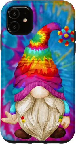 Vista 8 de Funda de gnomo de signo de paz para mujer, diseño de gnomo hippie de teñido anudado para iPhone 16
