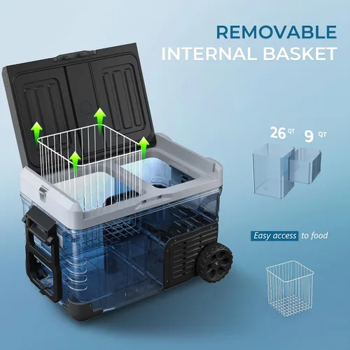 Vista 5 de EUHOMY Refrigerador de 12 voltios, enfriador eléctrico de doble zona de 35 cuartos (33 litros), congelador portátil de 12 V/24 V CC 110-240 V CA
