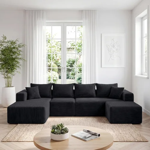 Vista 16 de Sofá modular deshuesado de 118 pulgadas con diván y otomano de pana de gran tamaño en forma de U, sofá de nube para asiento profundo para sala