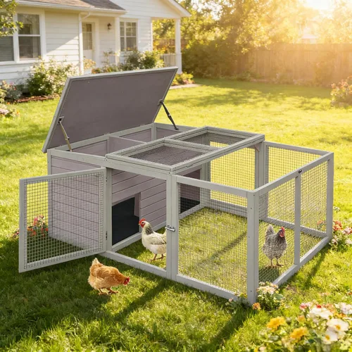 Vista 17 de Aivituvin Gallinero para 4-6 pollos/patos, gallinero de madera para exteriores, jaula grande para gallineros con dos cajas anidables (gris, AIR45)