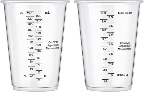 Vista 5 de Vasos medidores de plástico ultra transparente, desechables graduados, 8 oz/8.1 fl oz (paquete de 50)