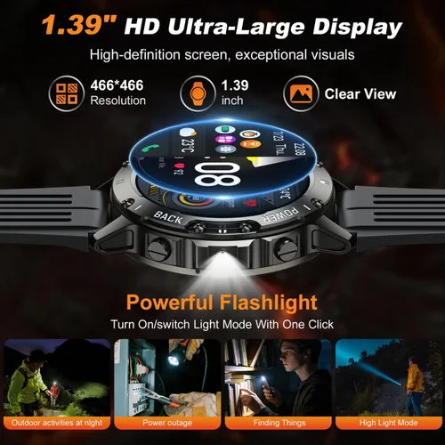 Vista 5 de Smart Watch for Men Fitness Tracker: Smart Watches for Android Phones iPhone Bluetooth Waterproof Make Answer Call Digital Mens Watches Heart Rate