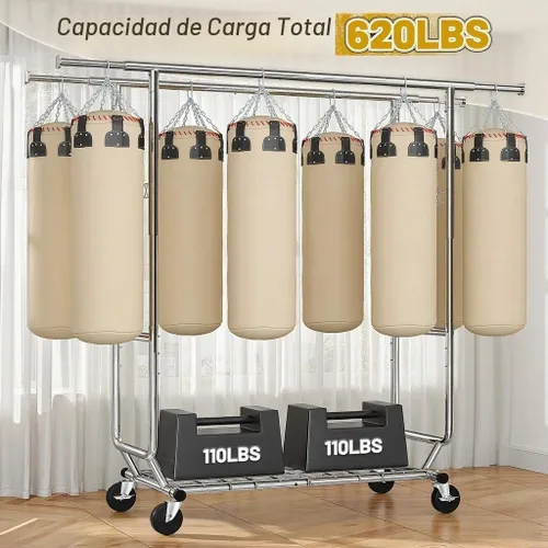 Vista 6 de Raybee Perchero de carga de 620 libras, almacenamiento de ropa de metal con estante y ruedas resistentes, estante de ropa rodante para dormitorio