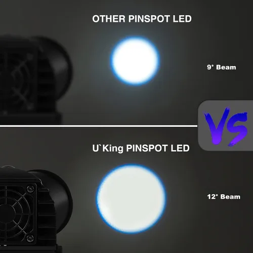 Vista 4 de U`King Pinspot Light RGBW 10W LED Beam Pin Spot por DMX 512 Proyector controlado activado por sonido para espejo, fiesta, boda, DJ, discoteca