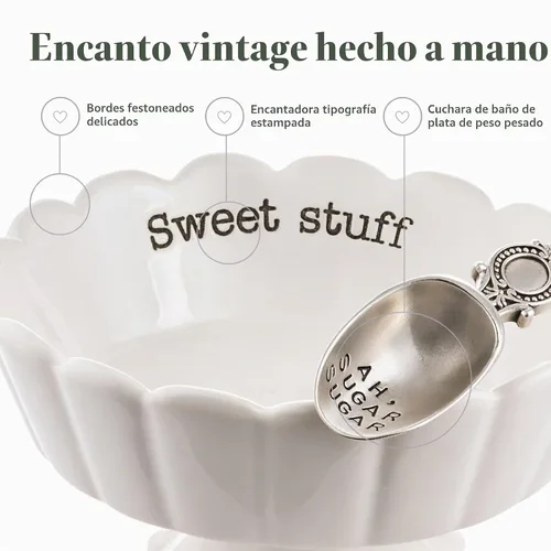 Vista 4 de Mud Pie 4881012S Plato para dulces "Sweet Stuff" con cuchara, blanco