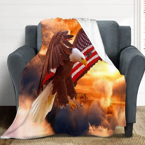 Vista 4 de Manta de águila calva con la bandera estadounidense y águila, manta decorativa de águila calva, regalos para hombres, manta de franela de vellón