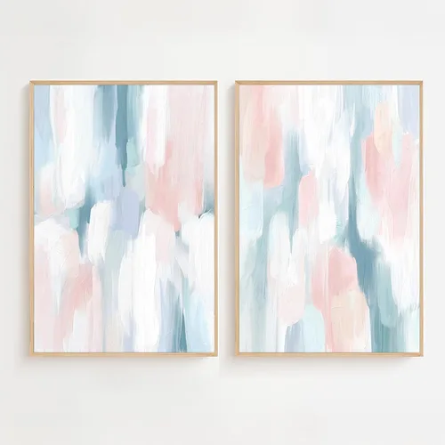 Vista 8 de Arte de pared neutro abstracto beige para pared, pinturas minimalistas bohemias, arte en lienzo de mediados de siglo, impresiones modernas
