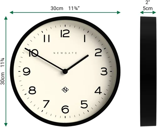 Vista 3 de NEWGATE® - Reloj de pared con número cuatro ecos, reloj redondo moderno, 12 pulgadas, negro, números fáciles de leer, ideal para cocina, sala