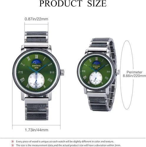 Vista 2 de 2win Relojes de madera grabados para hombres, marido, personalizados, multifuncionales, patrón de conversión de día y noche, reloj de madera