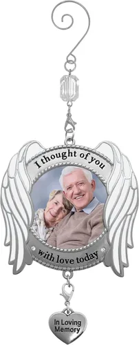 Vista 4 de Adorno conmemorativo – Adorno de imagen – Pensé de ti con amor hoy – Alas de ángel esmaltadas y dije de corazón – Bolsa de regalo/almacenamiento
