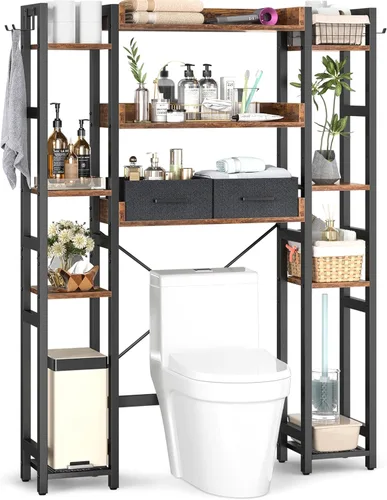 Vista 11 de Besiost - Estante de almacenamiento sobre el inodoro con 2 cajones - Organizador de baño de 7 niveles con estante ajustable, estante de ahorro